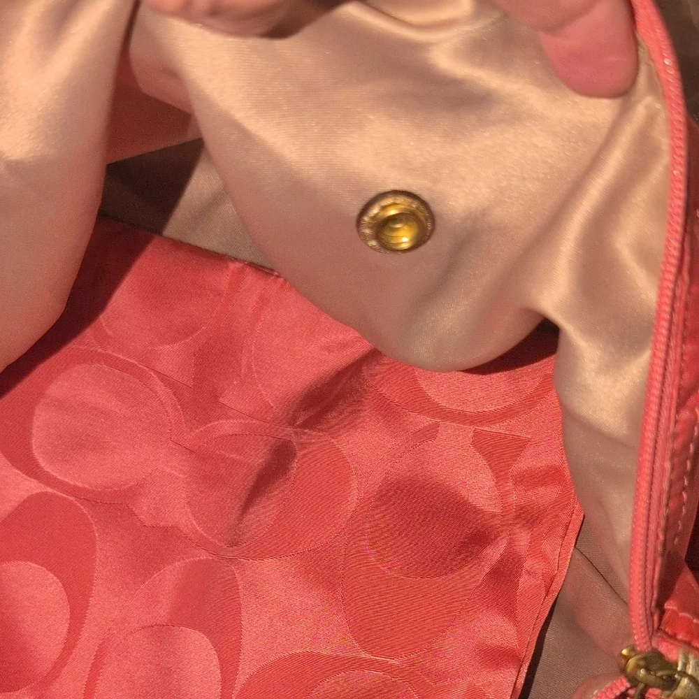 Coach Getaway Nylon Sig Packable Weekender Tote - Coral Pink - Picture 15 of 16